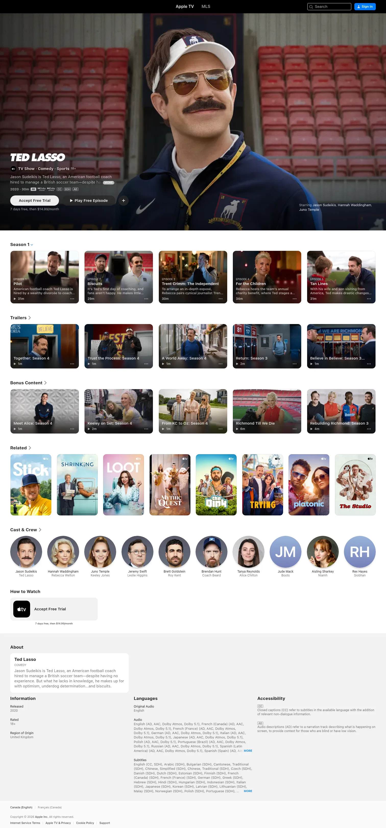 tv.apple.com/ca/show/ted-lasso/umc.cmc.vtoh0mn0xn7t3c643xqonfzy on desktop, full screenshot