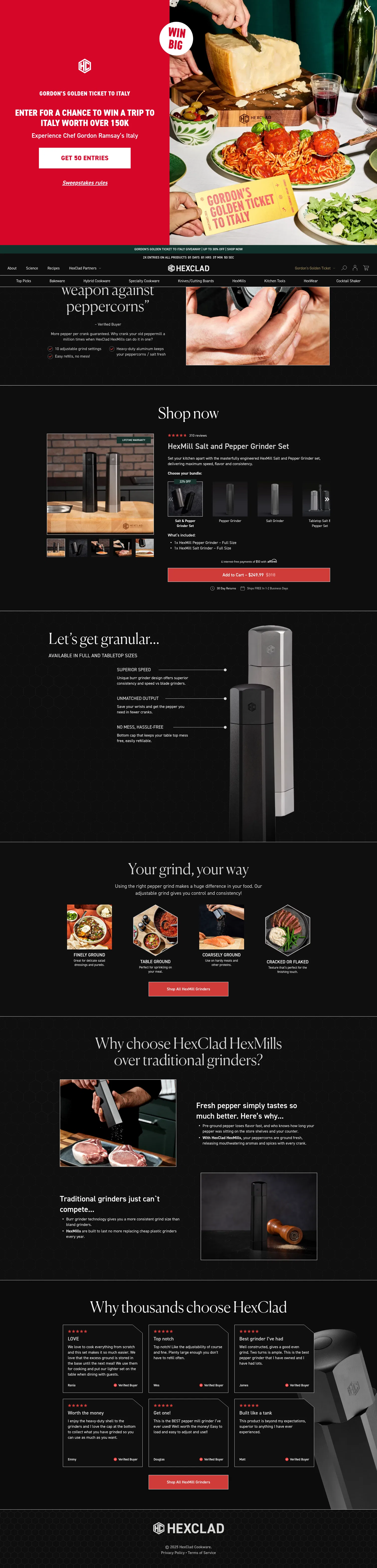 hexclad.com/pages/hexmill-lp on desktop, full screenshot