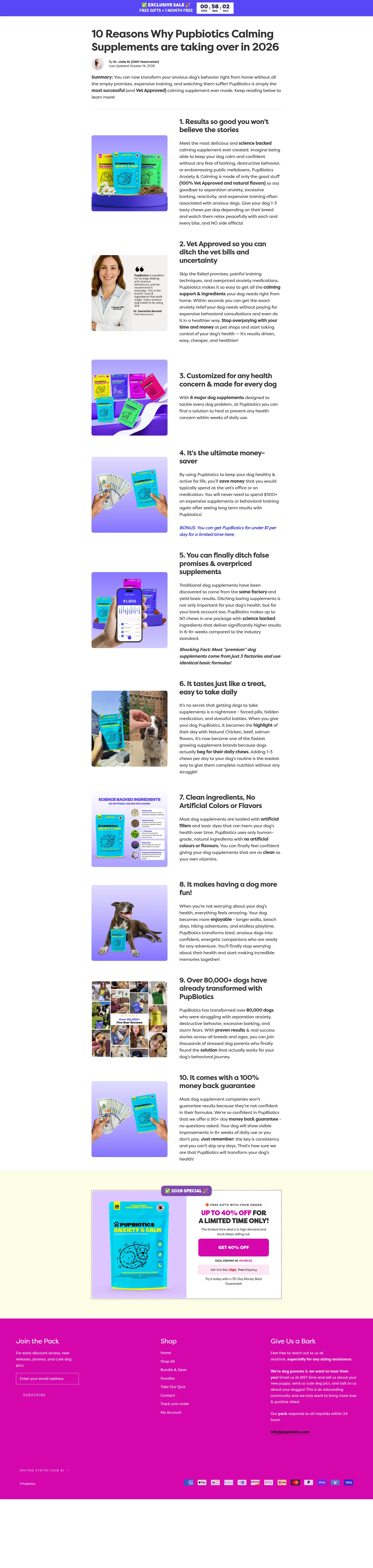 pupbiotics.com/pages/anxiety-calming on desktop, full screenshot