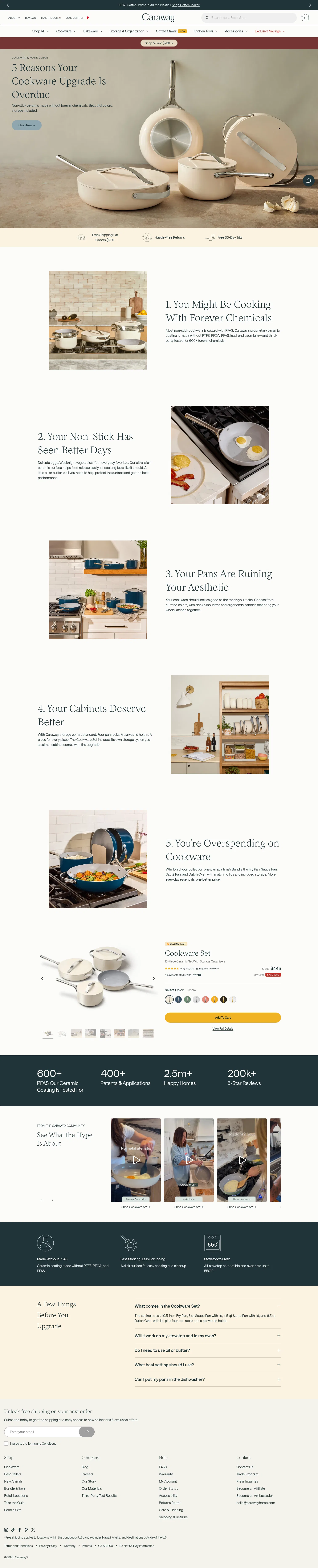 carawayhome.com/pages/5-reasons-to-love-caraway-cookware on desktop, full screenshot