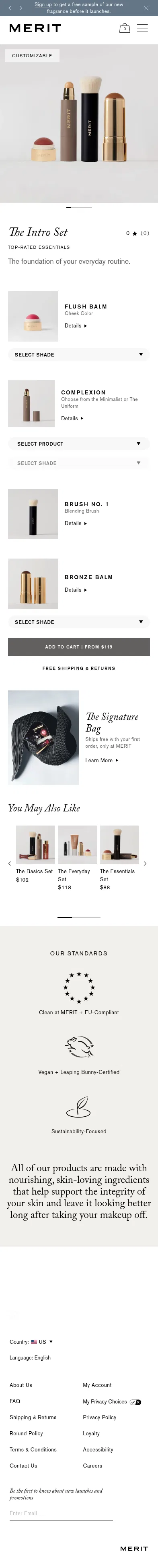 meritbeauty.com/products/the-intro-set on mobile, full screenshot