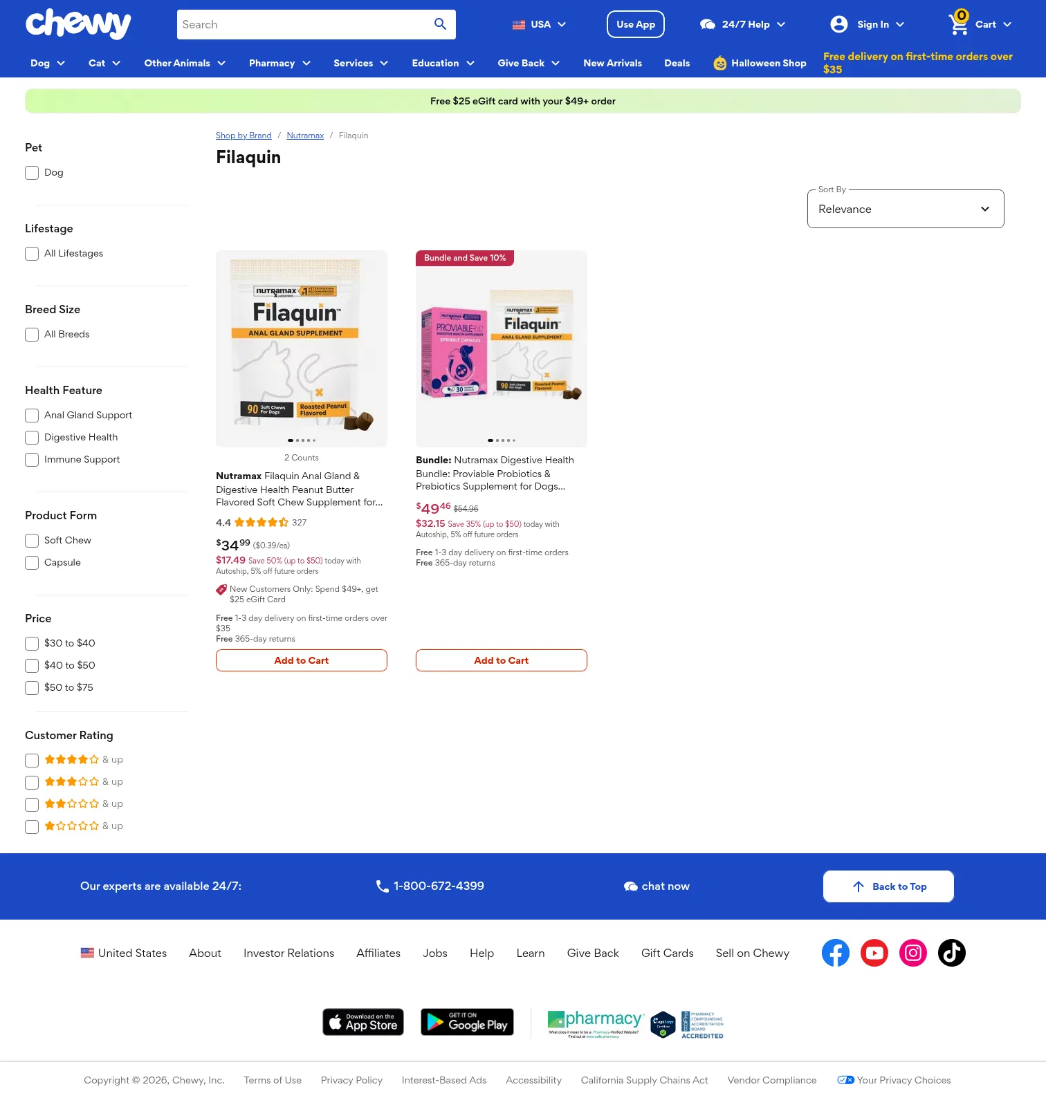chewy.com/brands/filaquin-172550 on desktop, full screenshot