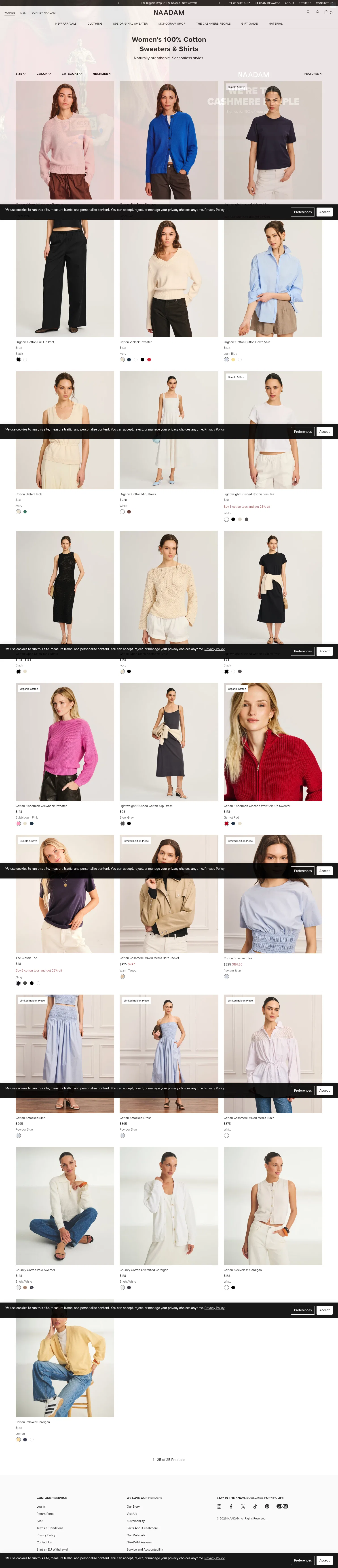 naadam.co/collections/womens-organic-cotton on desktop, full screenshot