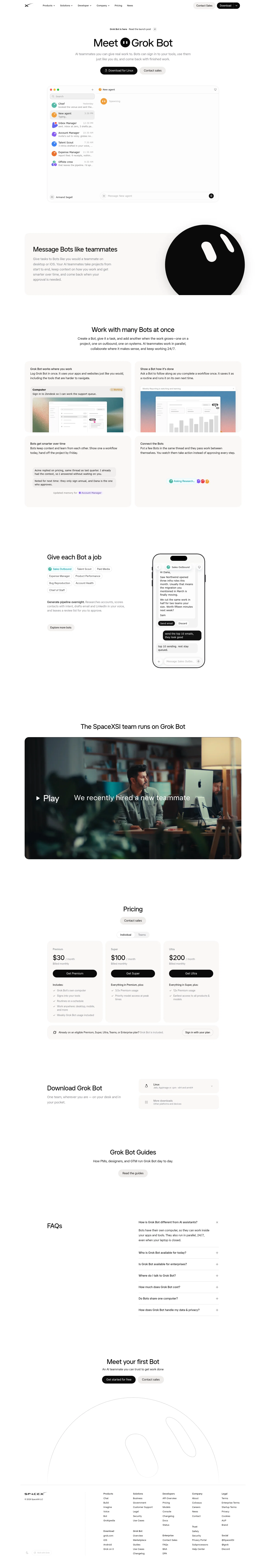Grok by SpaceXAI landing page