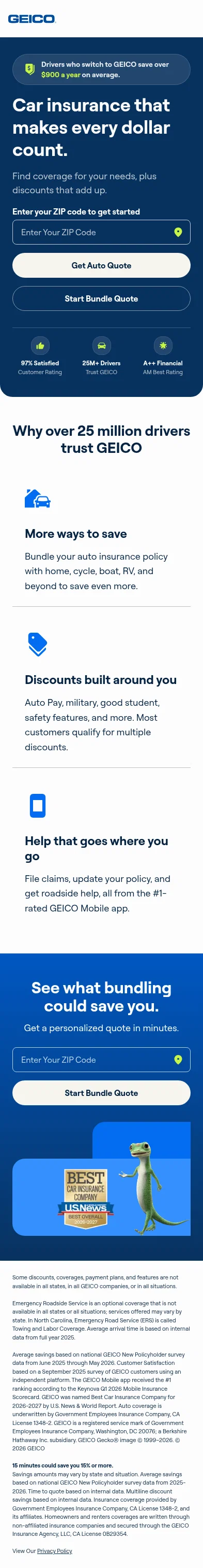 geico.com/landingpage/go558 on mobile