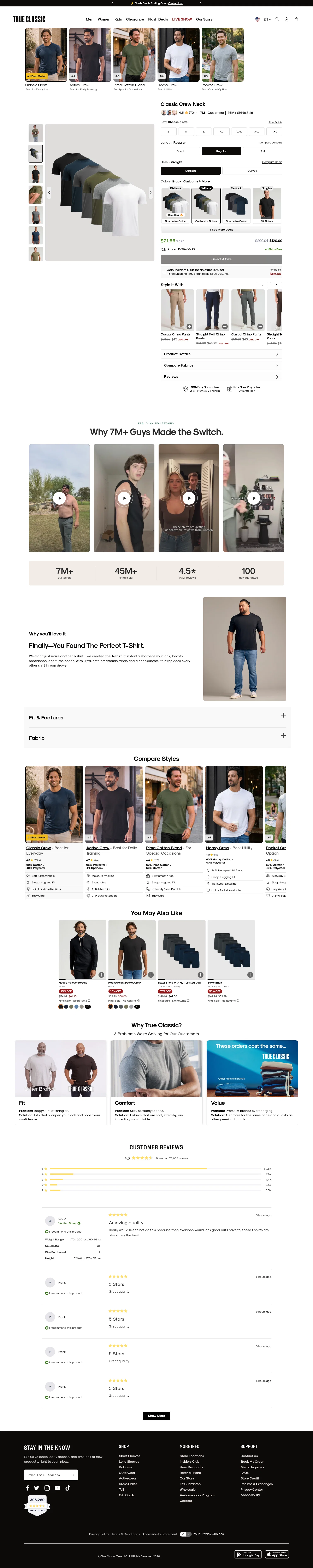 True Classic landing page