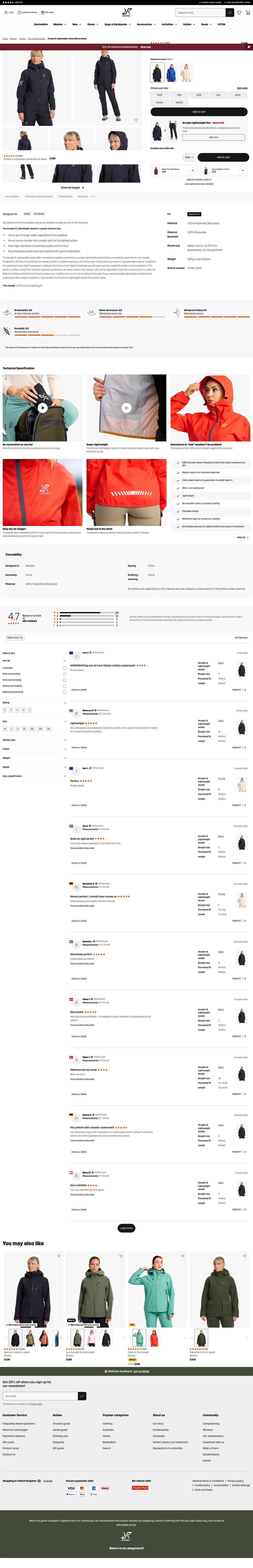 revolutionrace.co.uk/women/jackets/shell-jackets/arcade-3l-lightweight-jacket-women on desktop, full screenshot