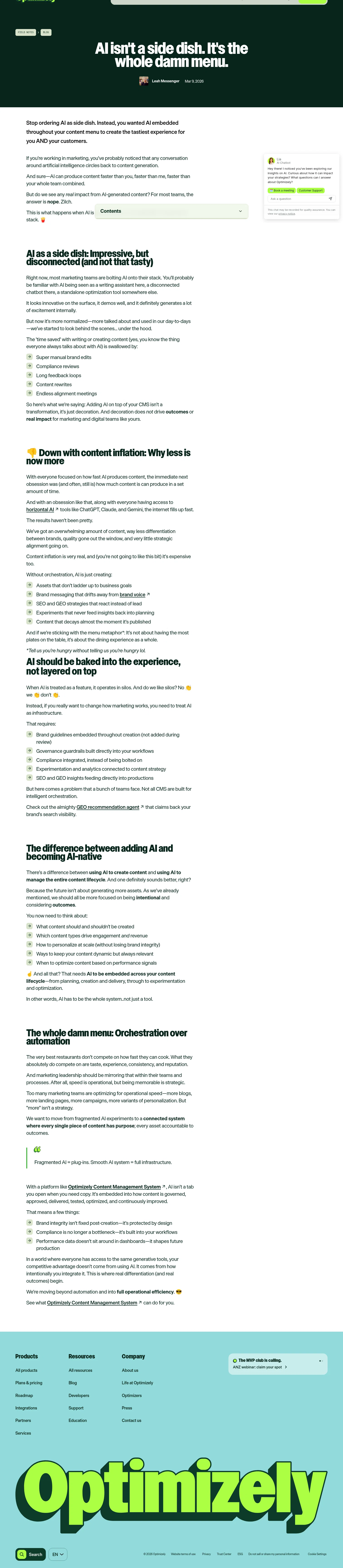 optimizely.com/field-notes/articles/ai-isnt-a-side-dish on desktop