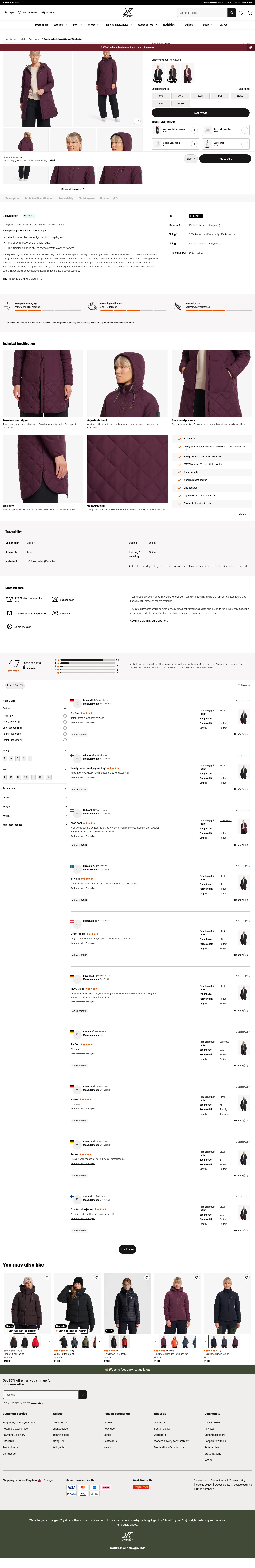 revolutionrace.co.uk/women/jackets/winter-jackets/tapa-long-quilt-jacket-women on desktop, full screenshot