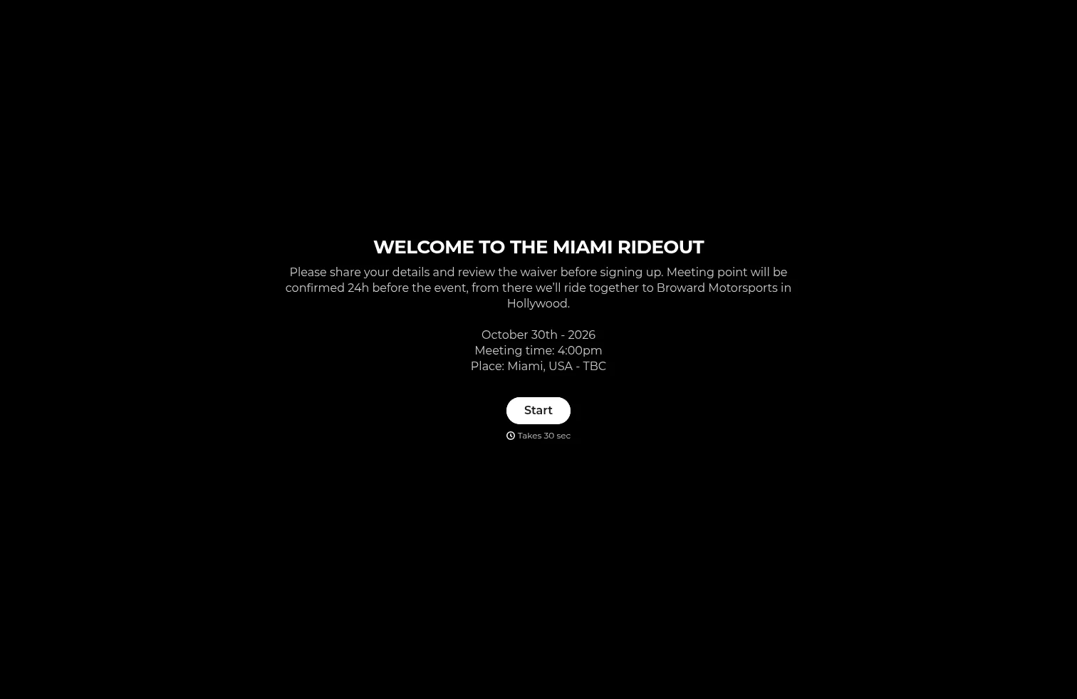 starkfuture.typeform.com/miamiride2026 on desktop, full screenshot