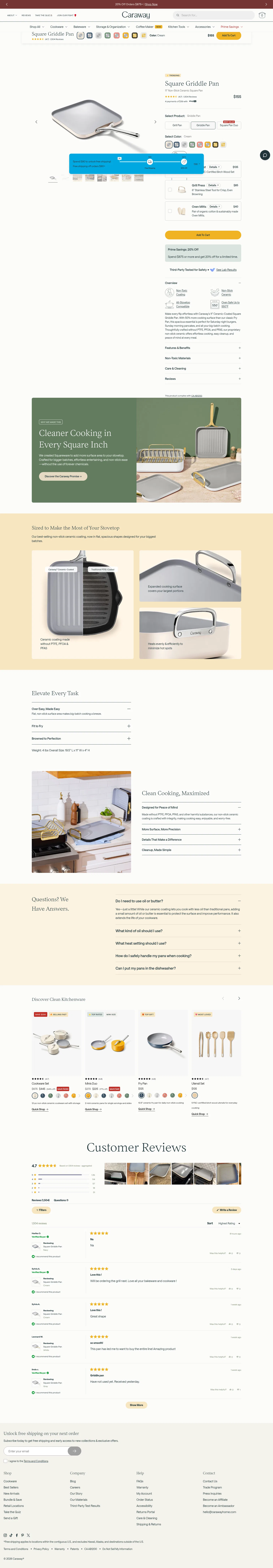 carawayhome.com/products/square-griddle-pan on desktop, full screenshot