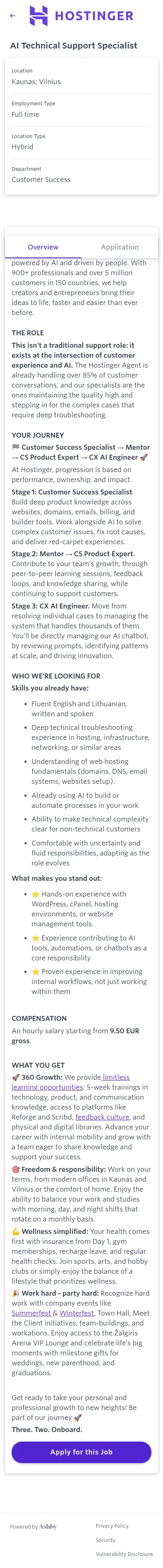 jobs.ashbyhq.com/hostinger/1baac52e-69ba-4e62-96b7-aa08d39442ce on mobile, full screenshot