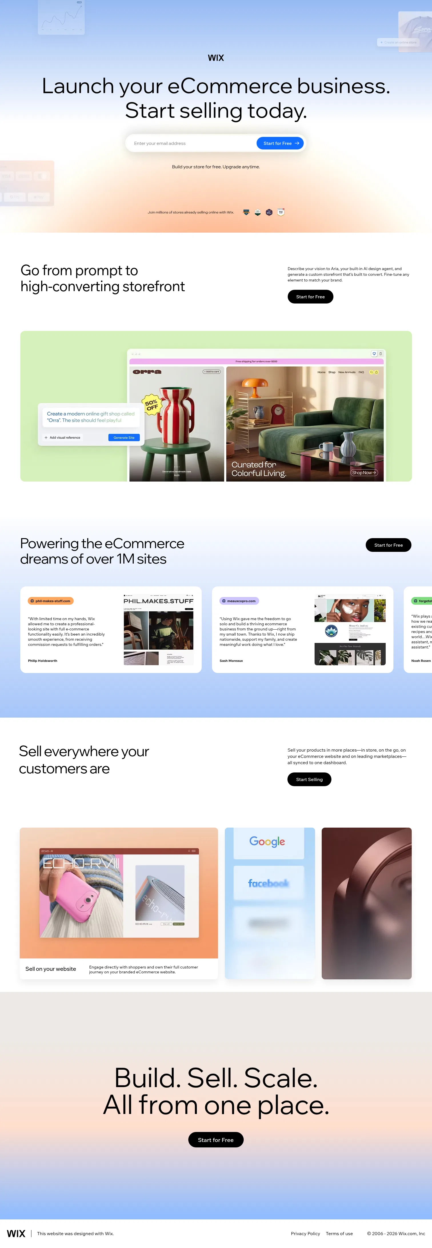 wix.com/lp-en/ecom on desktop, full screenshot