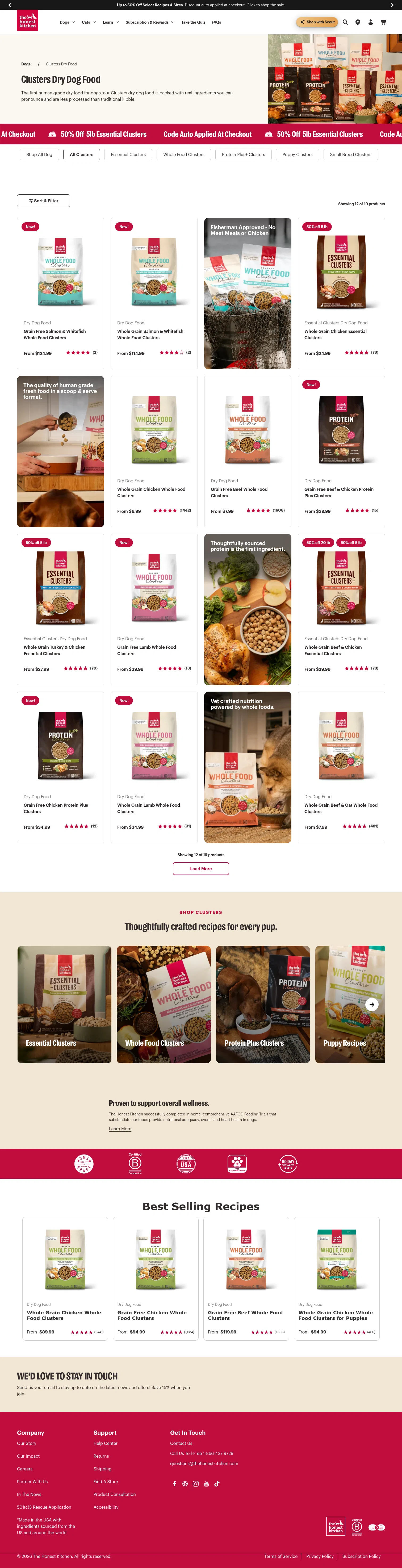 thehonestkitchen.com/collections/shop-dry-dog-food-clusters on desktop, full screenshot