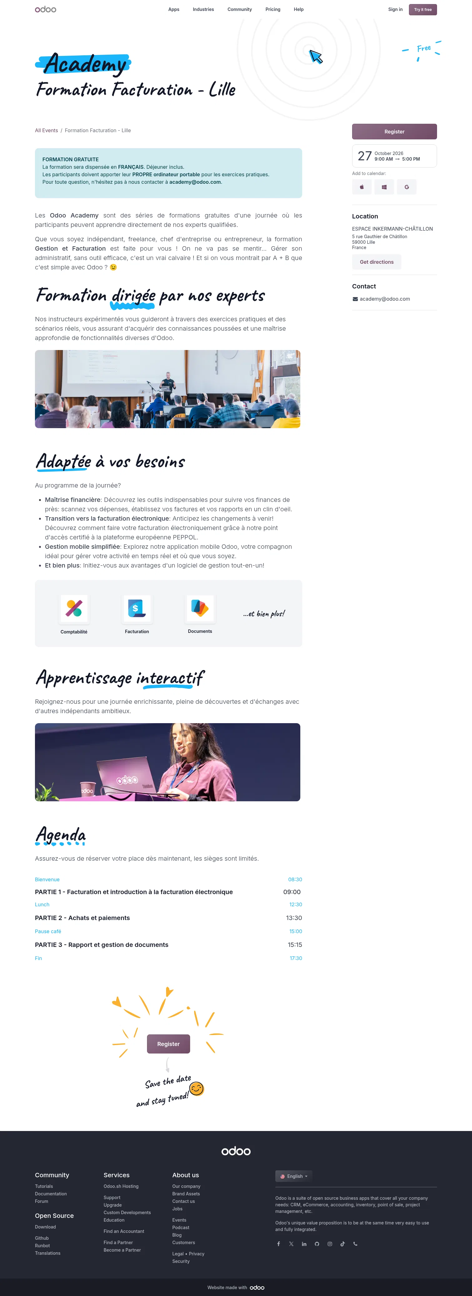odoo.com/event/formation-facturation-lille-12450/register on desktop, full screenshot