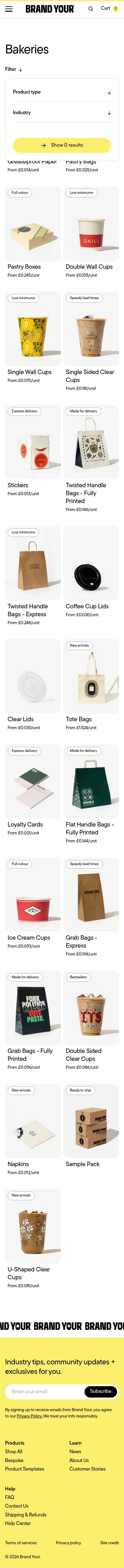 brandyour.co/collections/bakeries on mobile, full screenshot
