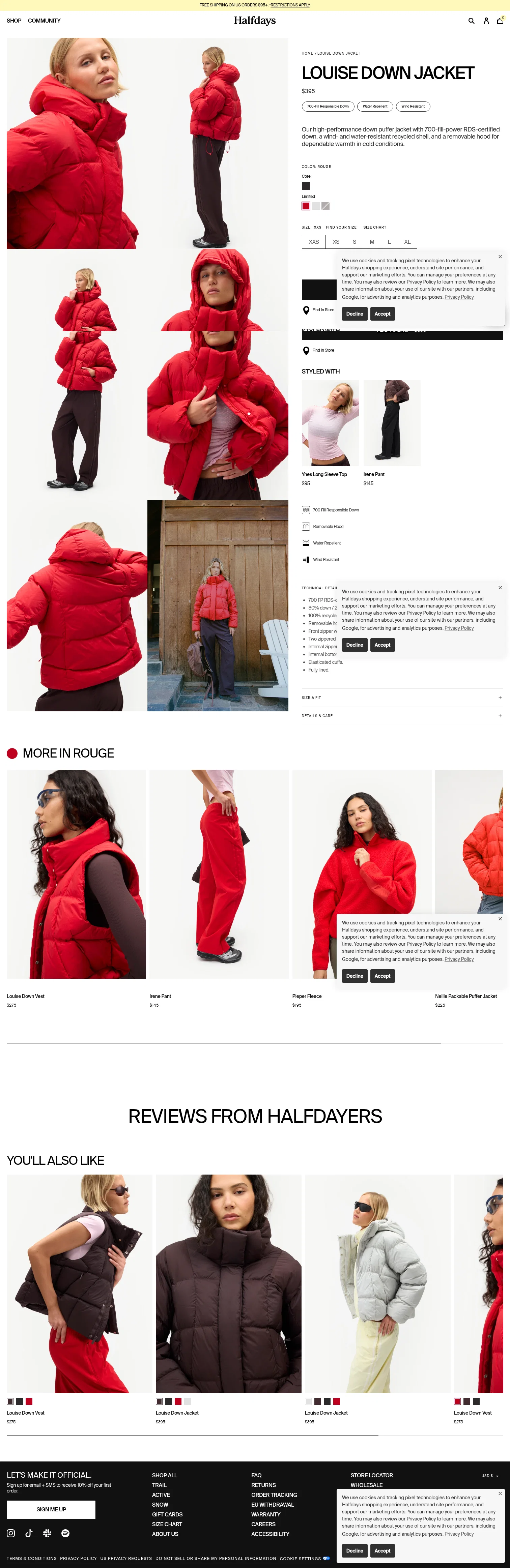 halfdays.com/products/louise-down-jacket-rouge on desktop