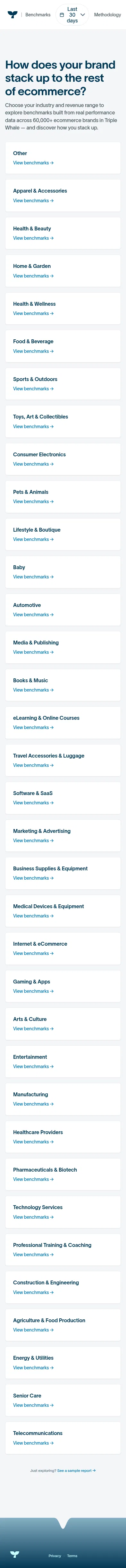 benchmark.triplewhalelabs.com on mobile, full screenshot