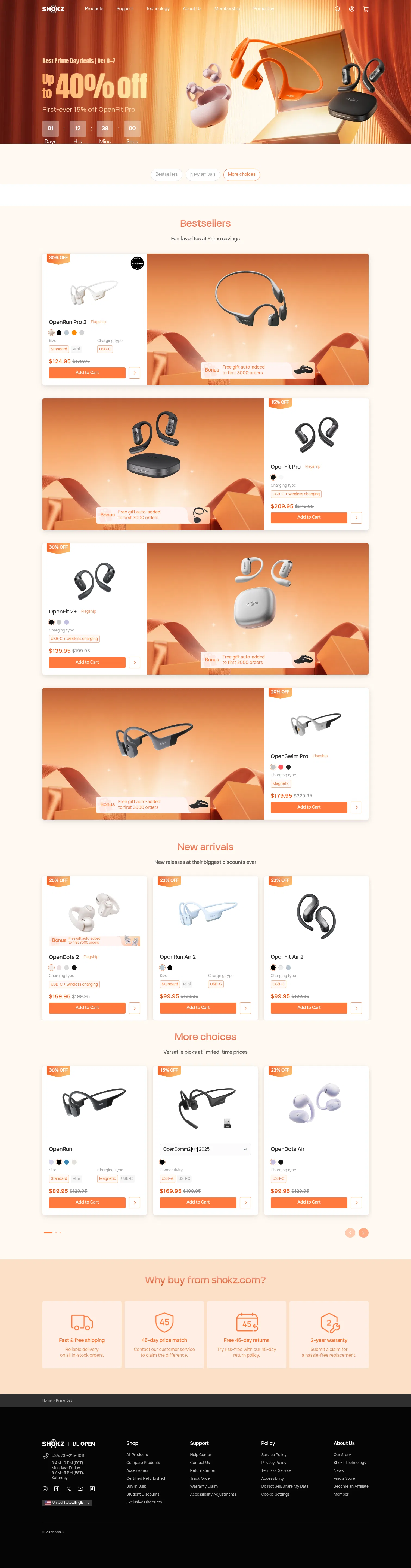 shokz.com/pages/prime-day on desktop, full screenshot