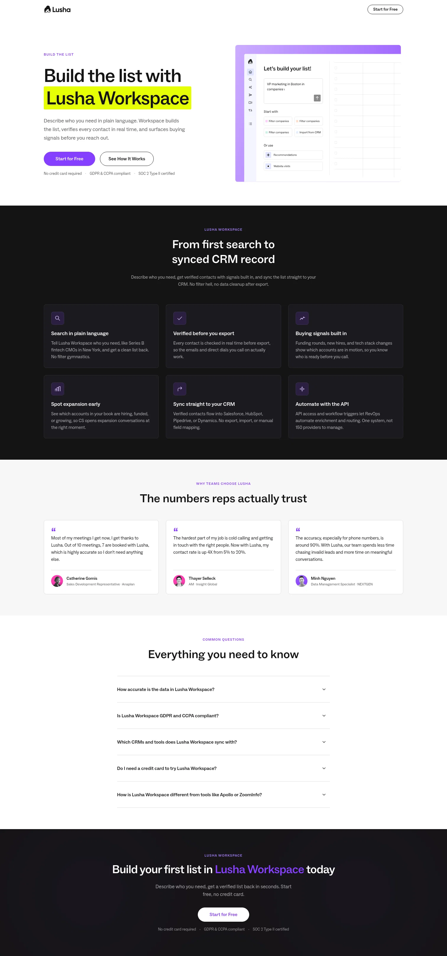 Lusha landing page
