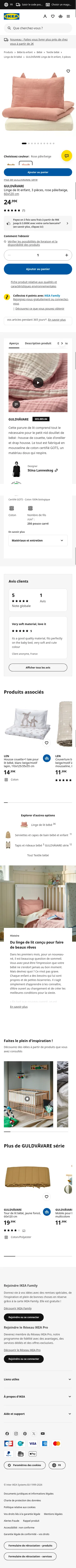 ikea.com/fr/fr/p/guldvaevare-linge-de-lit-enfant-3-pieces-rose-pale-beige-30588584 on mobile, full screenshot