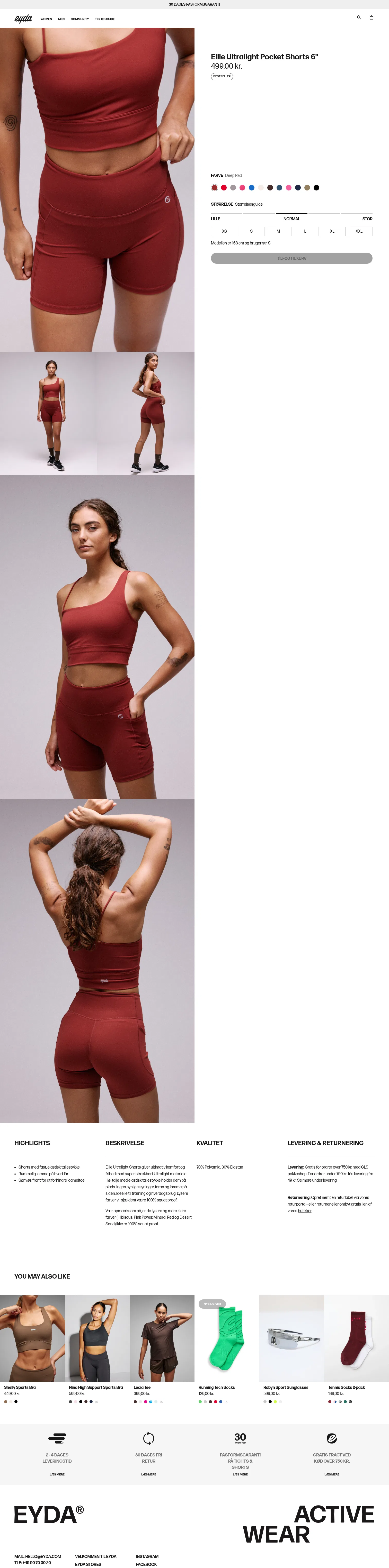 eyda.dk/products/ellie-ultralight-pocket-shorts-6 on desktop, full screenshot