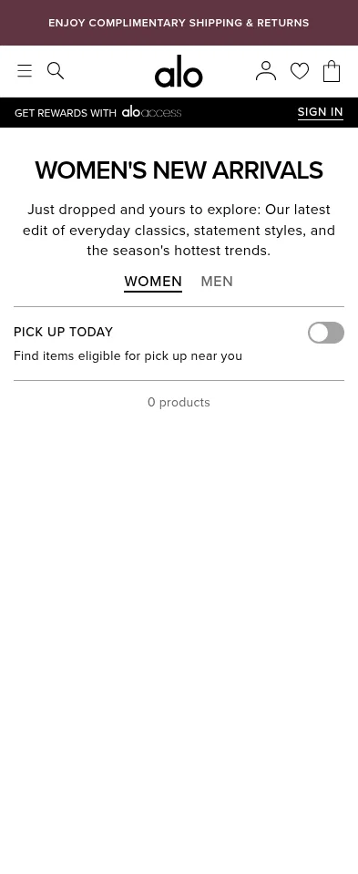 aloyoga.com/collections/new-arrivals on mobile
