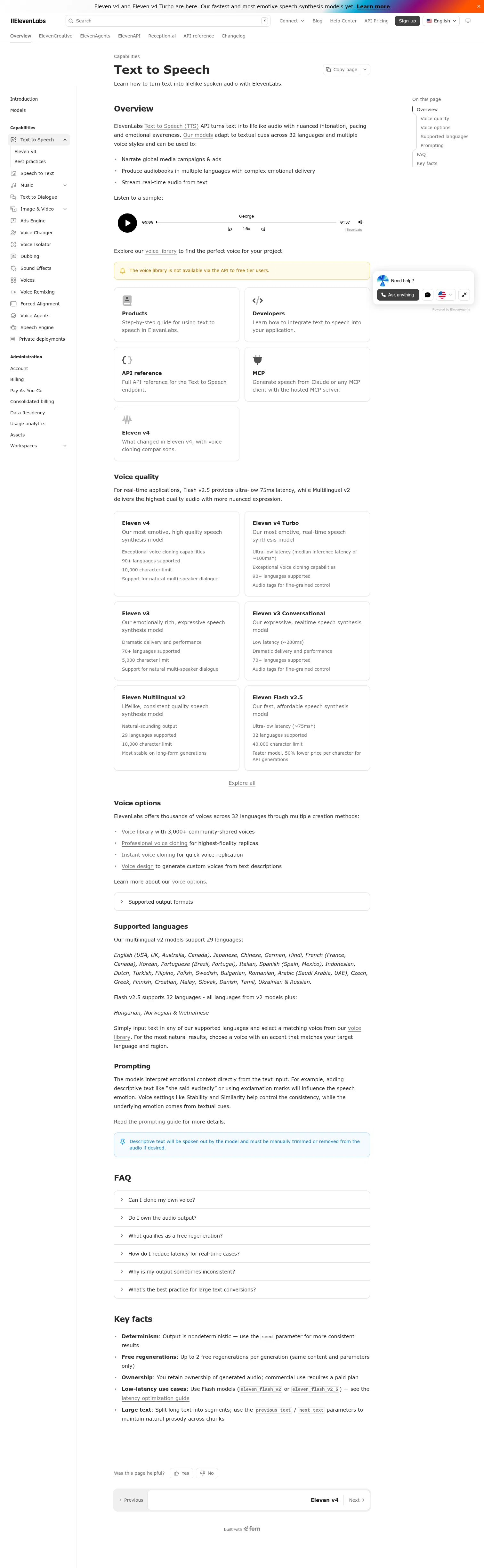 elevenlabs.io/docs/overview/capabilities/text-to-speech on desktop, full screenshot