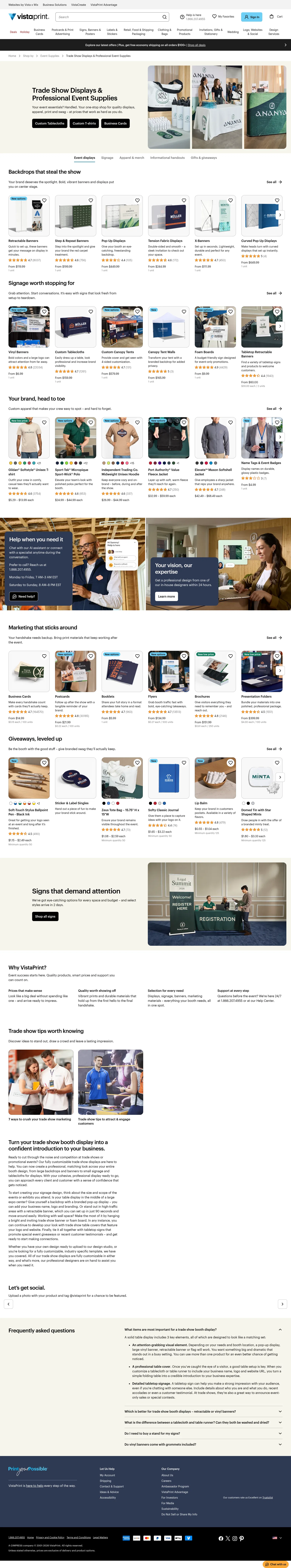 vistaprint.com/signs-posters/trade-show-displays on desktop, full screenshot