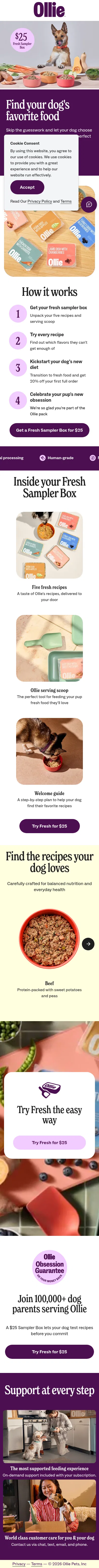 ollie.com/sampler on mobile, full screenshot