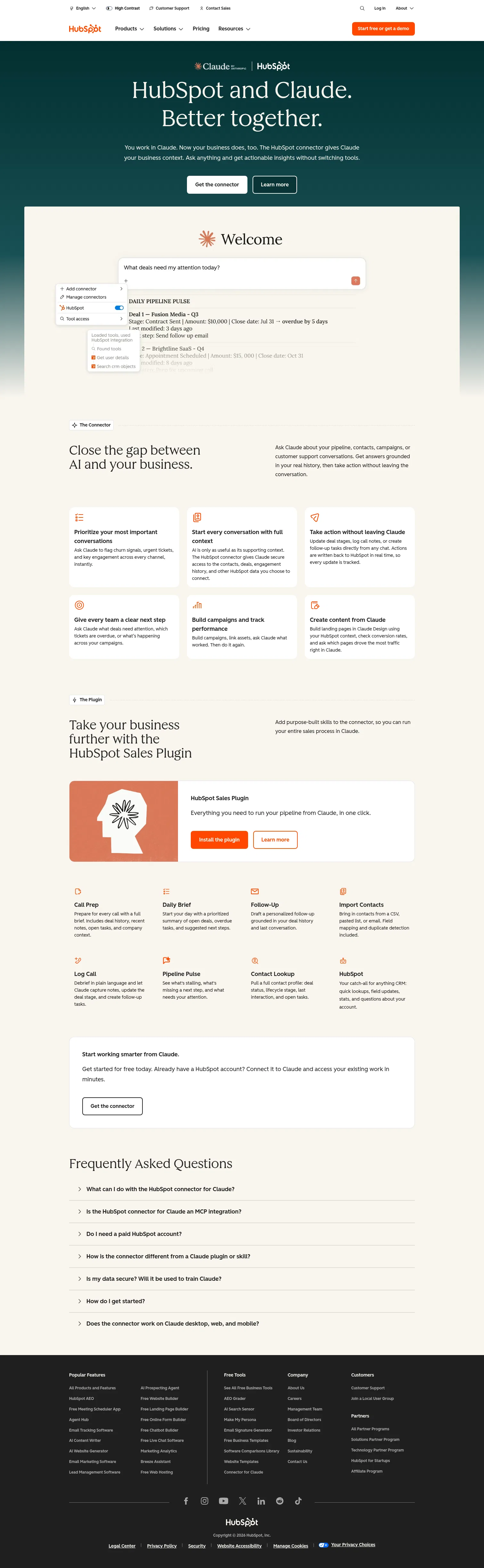hubspot.com/claude on desktop, full screenshot