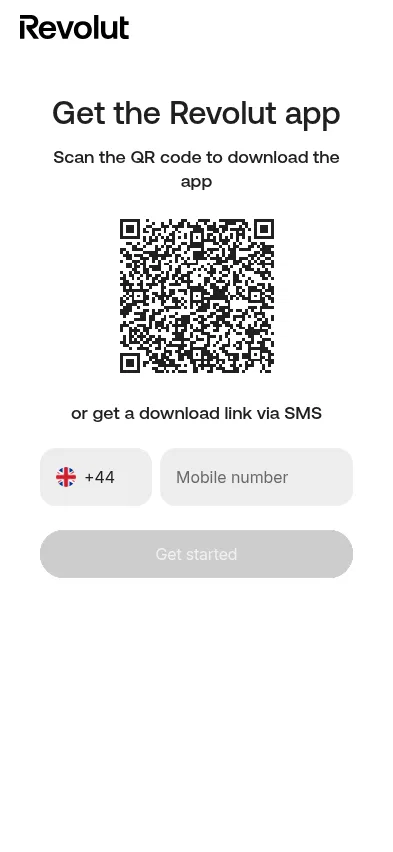 revolut.com/gettheapp on mobile, full screenshot