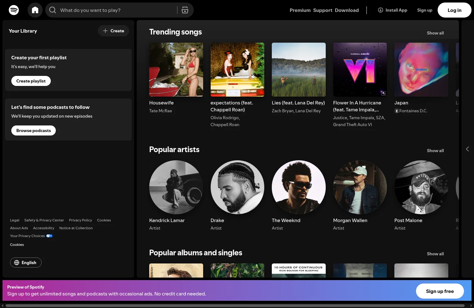 Spotify landing page