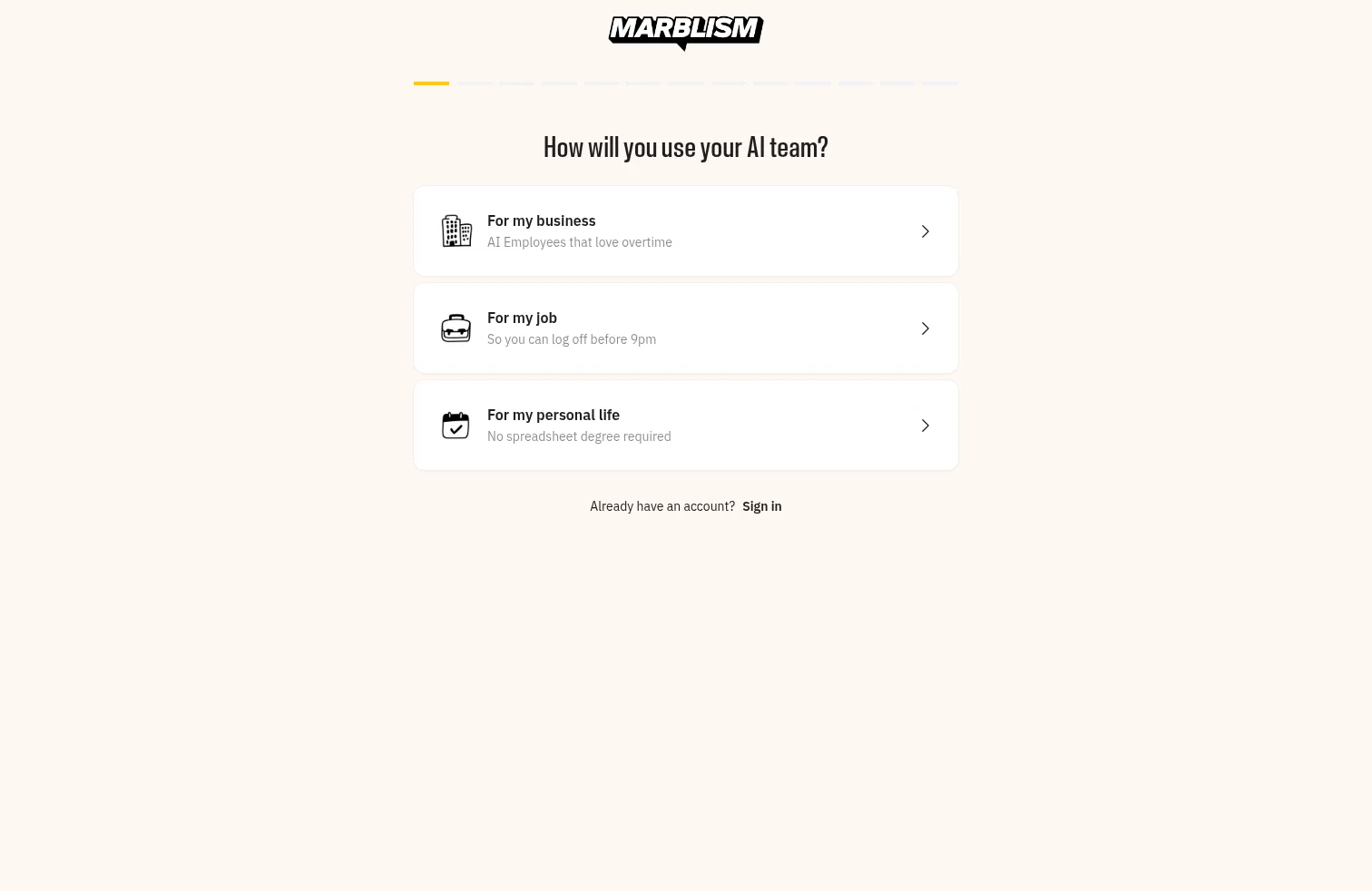 Marblism landing page