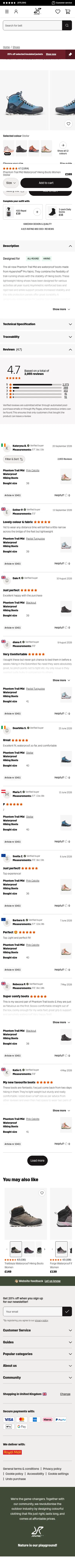 revolutionrace.co.uk/shoes/phantom-trail-mid-waterproof-hiking-boots-women on mobile, full screenshot