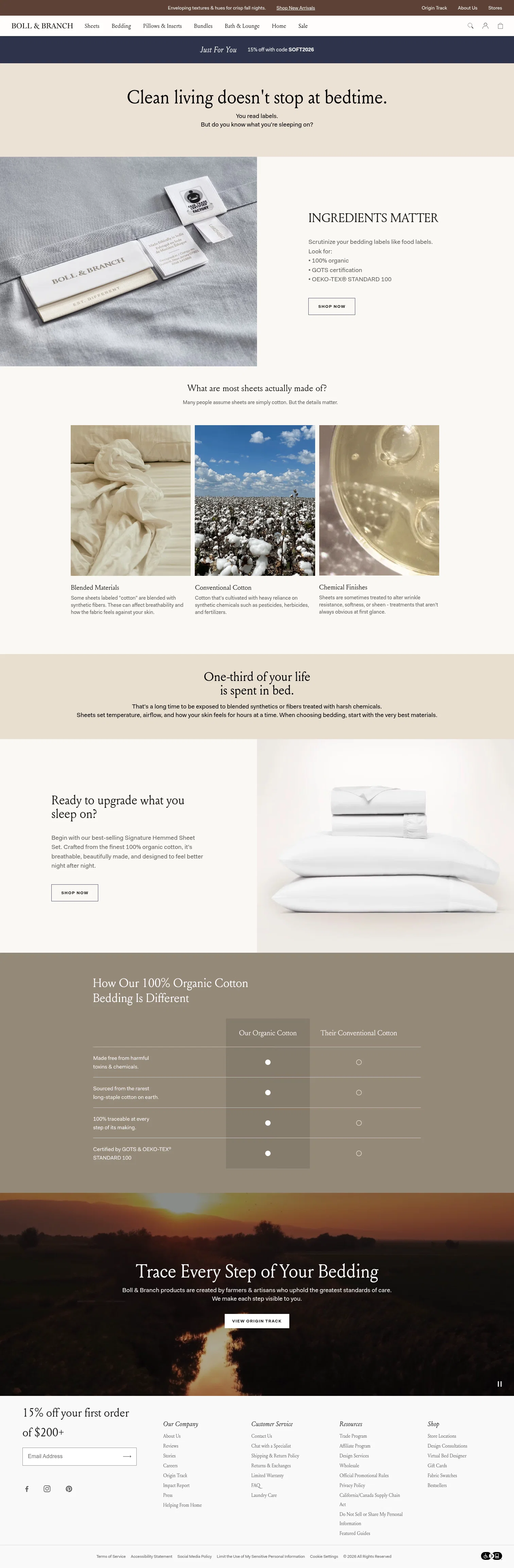Boll & Branch landing page