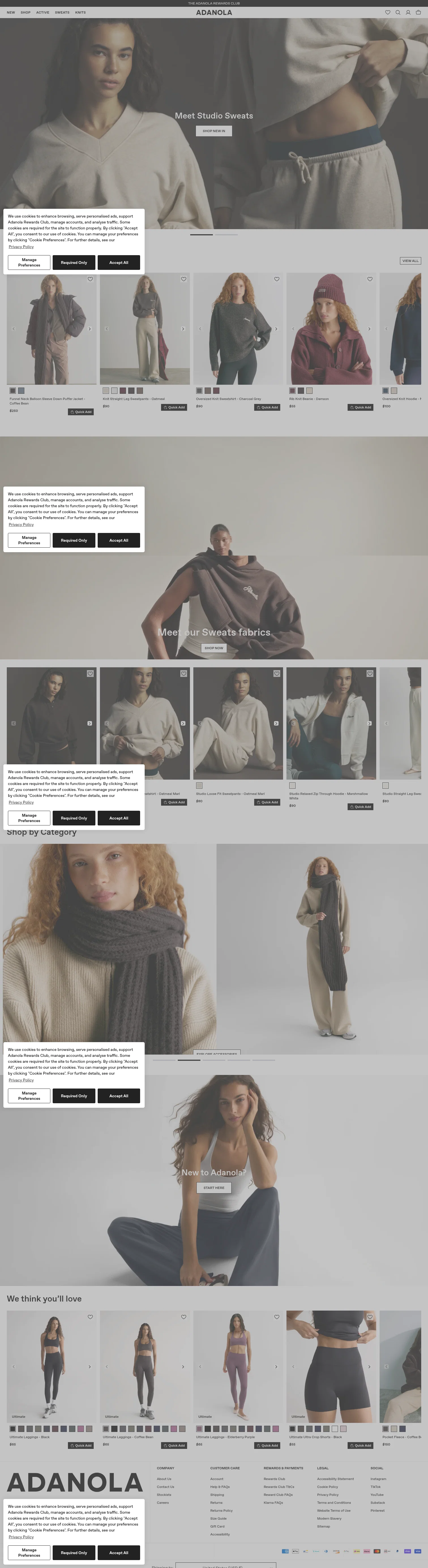 Adanola landing page