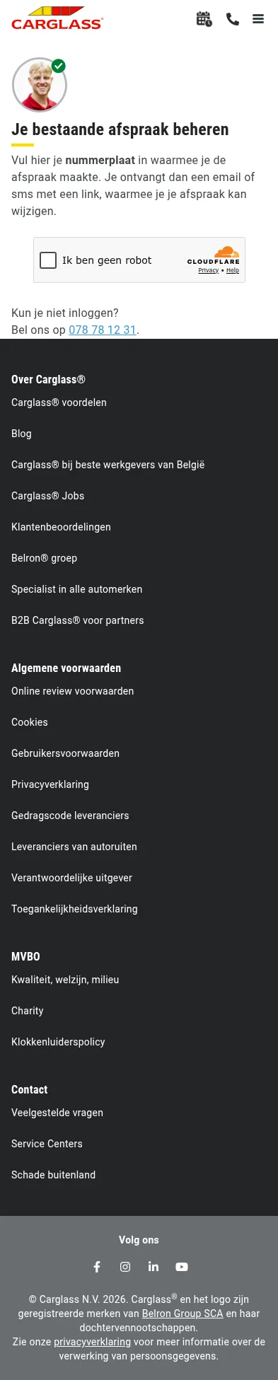carglass.be/nl/customer-portal/login on mobile