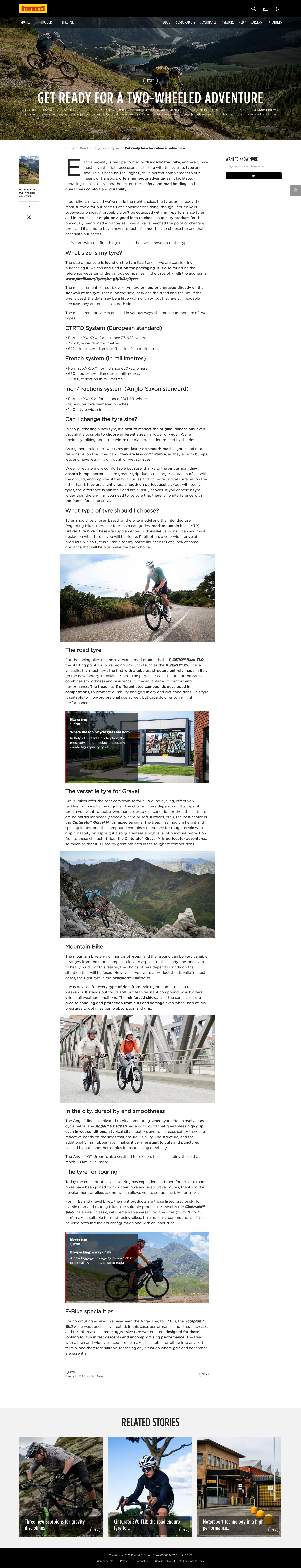 pirelli.com/global/en-ww/road/bicycles/tyres/how-to-choose-cycling-tyres-164028 on desktop, full screenshot