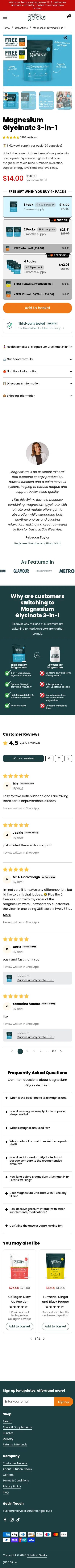 nutritiongeeks.co/products/magnesium-glycinate-3-in-1 on mobile, full screenshot