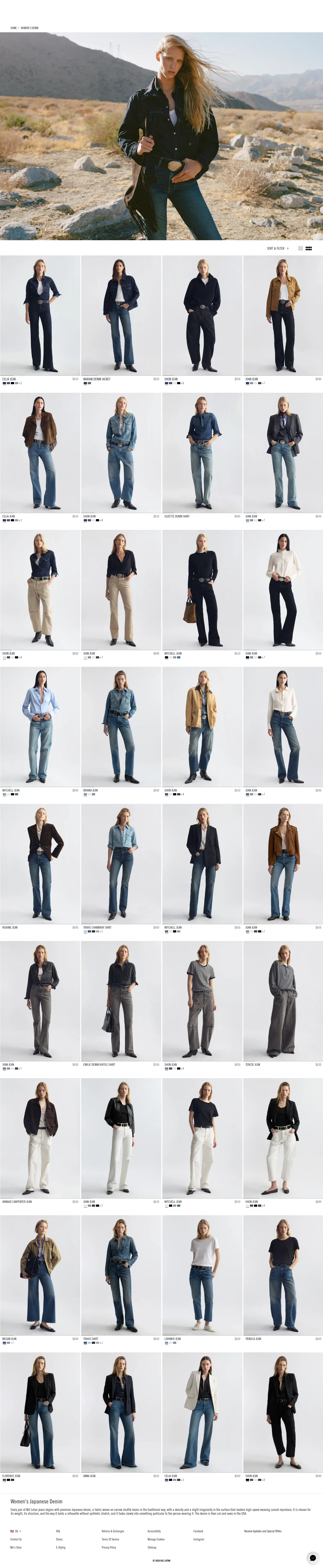 nililotan.com/collections/all-denim on desktop, full screenshot