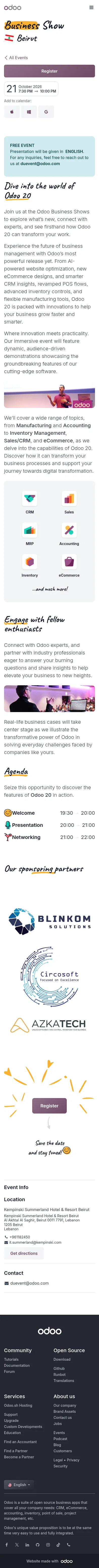odoo.com/event/odoo-20-business-show-beirut-lebanon-12538/register on mobile, full screenshot