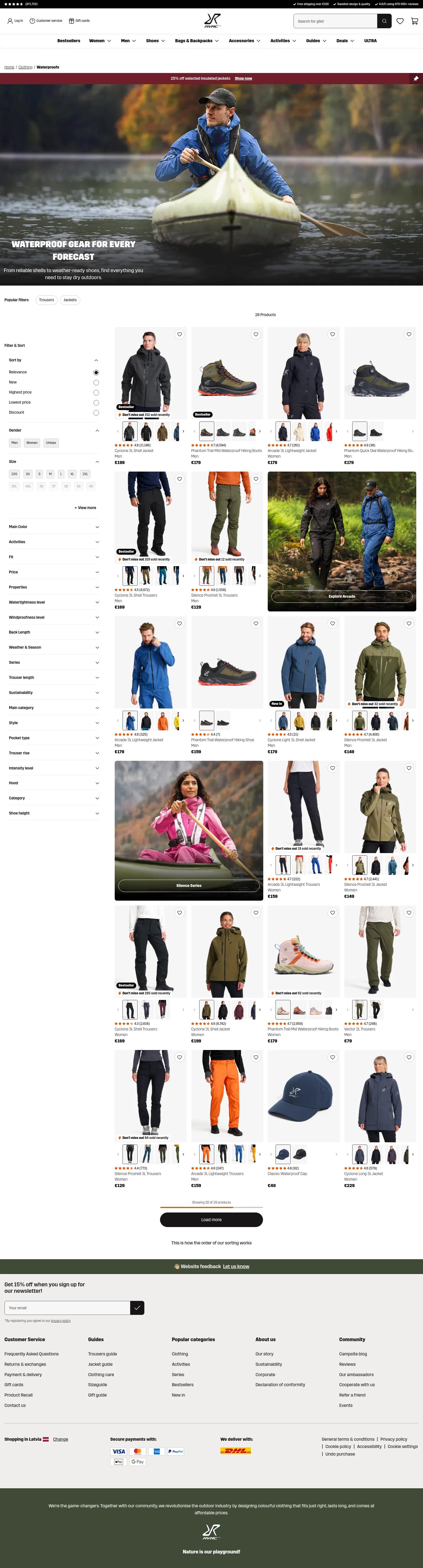 revolutionrace.eu/clothing/waterproofs on desktop