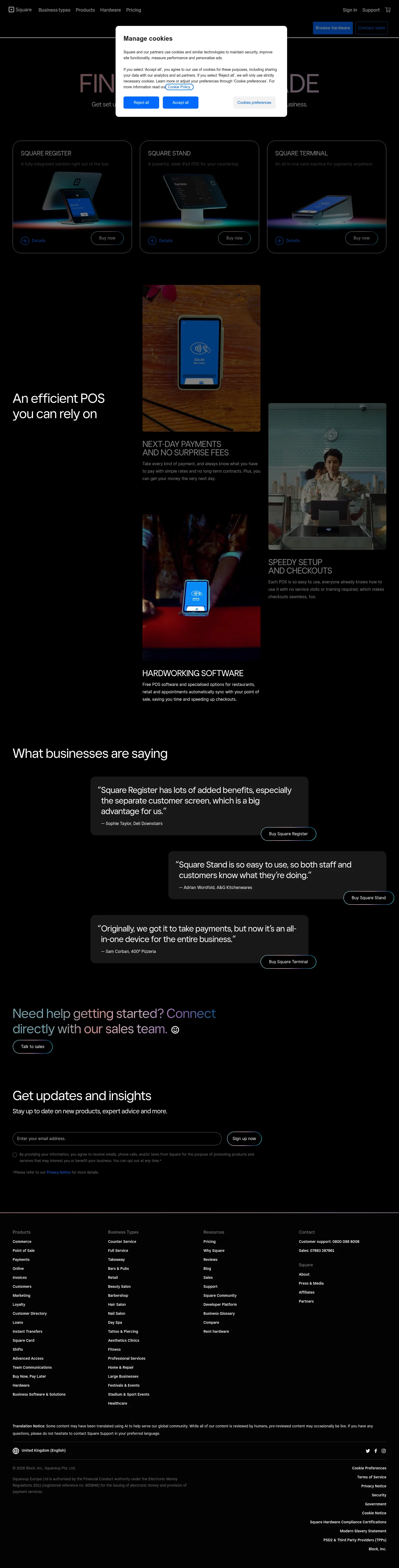 Square landing page