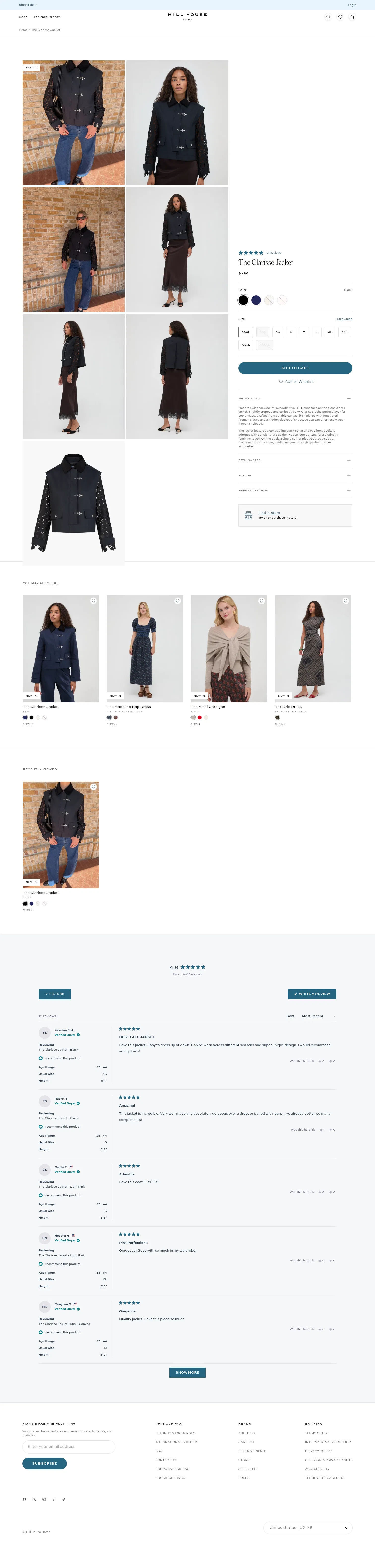 hillhousehome.com/products/the-clarisse-jacket-black on desktop, full screenshot