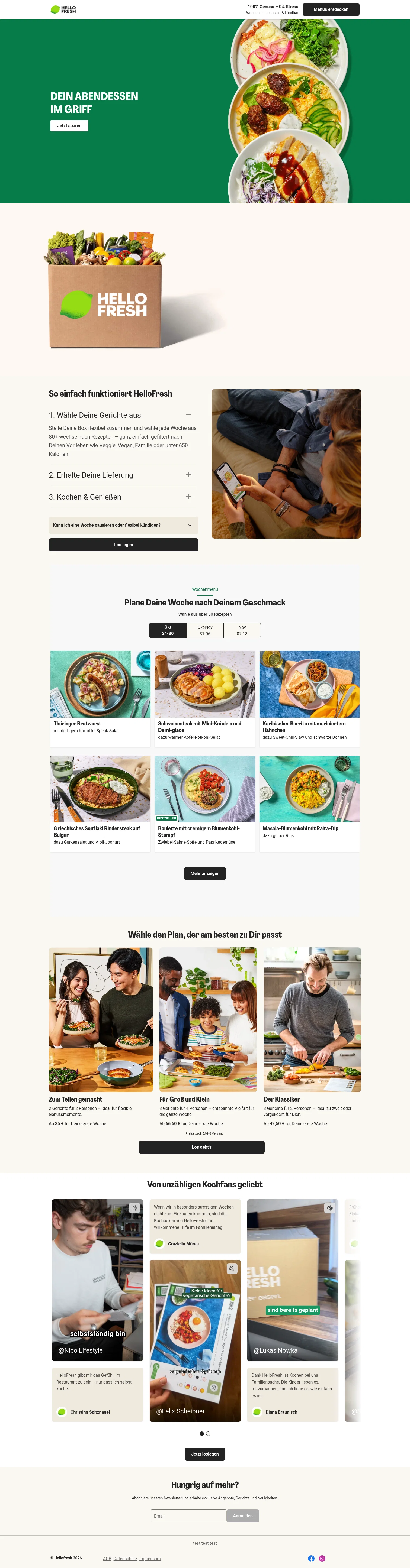 HelloFresh landing page