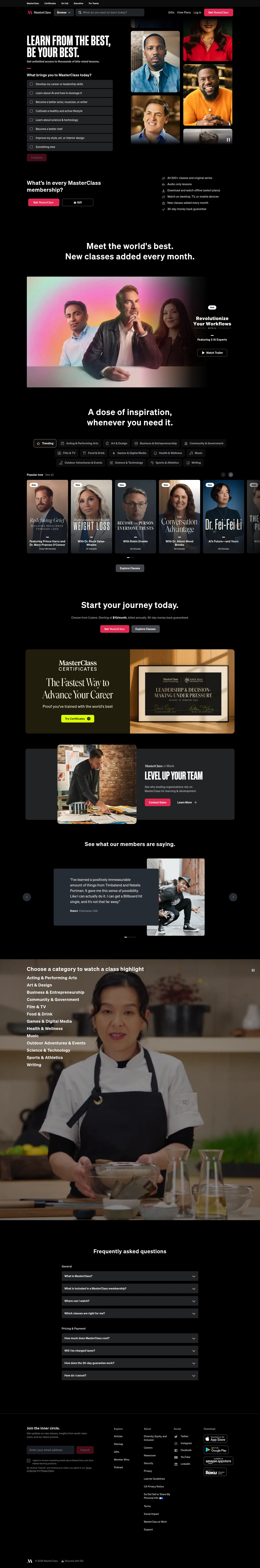 masterclass.com on desktop, full screenshot