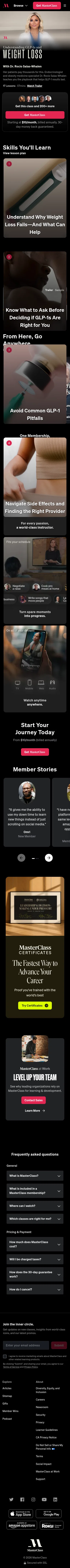 masterclass.com/classes/understanding-glp-1s-and-weight-loss on mobile, full screenshot