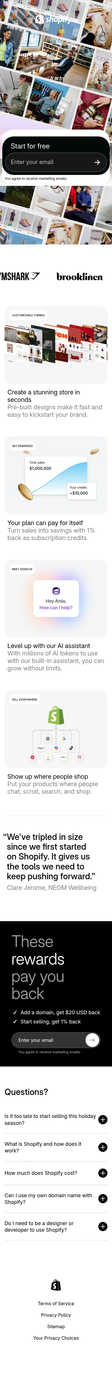 shopify.com/free-trial/bfcm on mobile, full screenshot