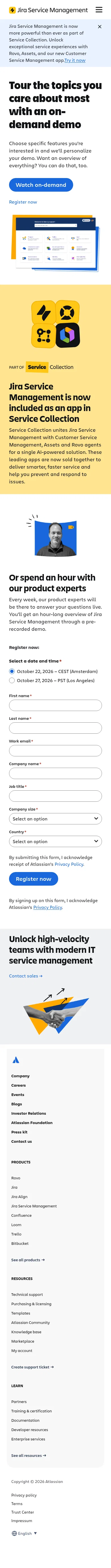 atlassian.com/software/jira/service-management/demo on mobile